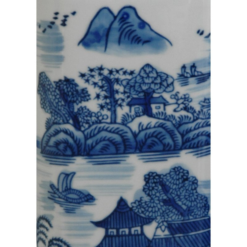 12" Landscape Blue and White Porcelain Vase