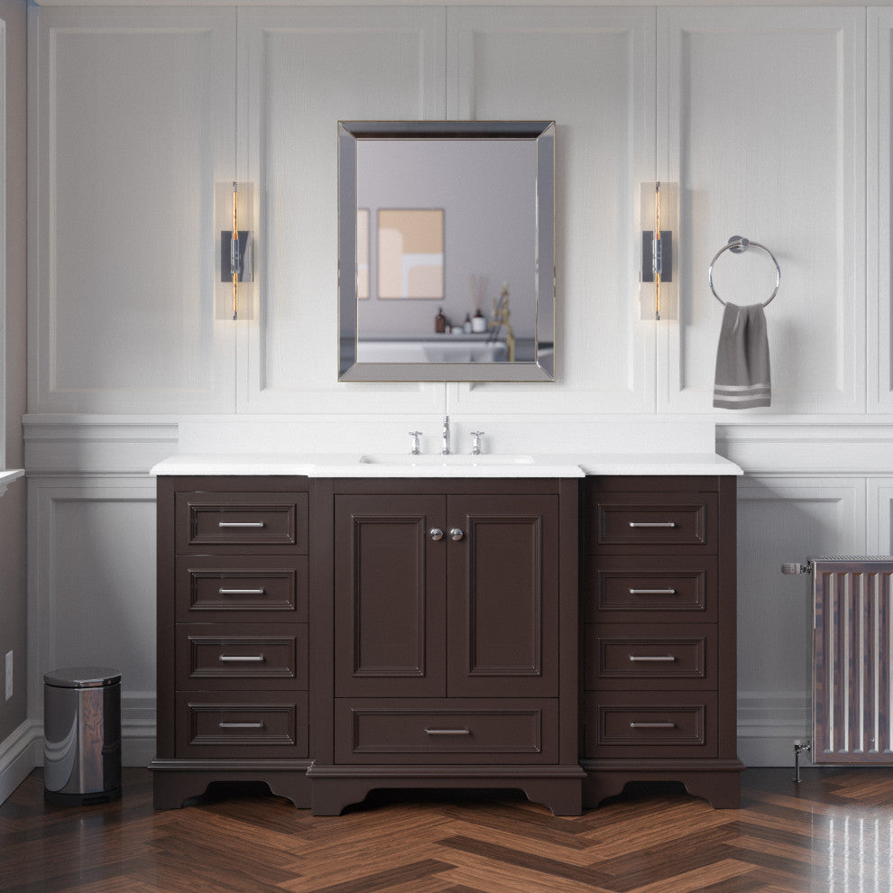 Nantucket 60" Bath Vanity, Chocolate, Quartz, Single Vanity