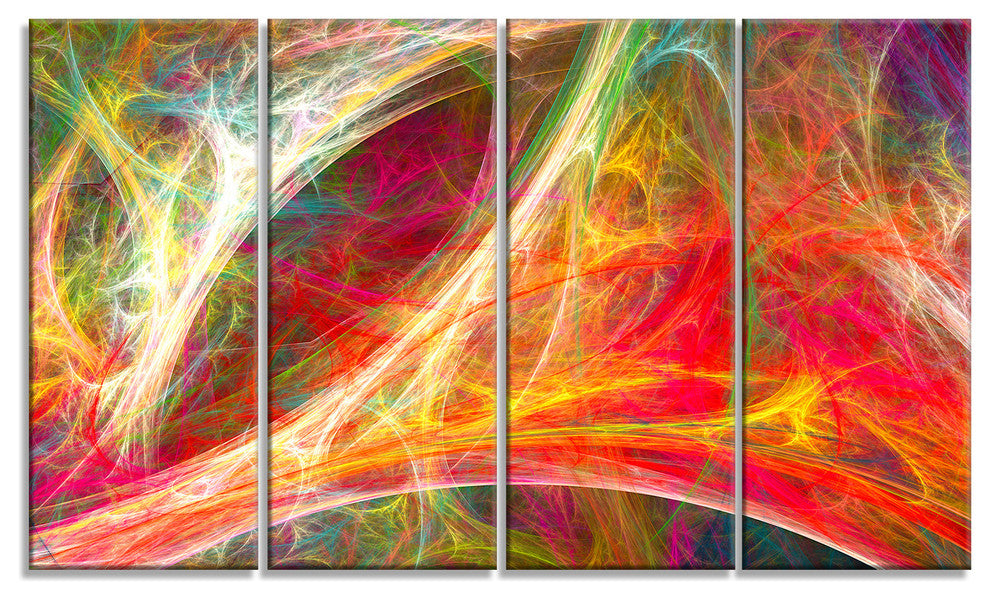 Mystic Red Fractal, Abstract Wall Art Canvas, 48"x28", 4 Panels
