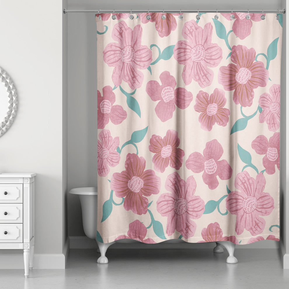 Pink Florals 71x74 Shower Curtain