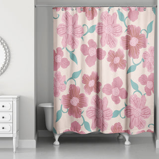 Pink Florals 71x74 Shower Curtain