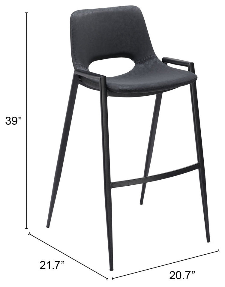 Desi Barstool Chair, Set of 2 Black
