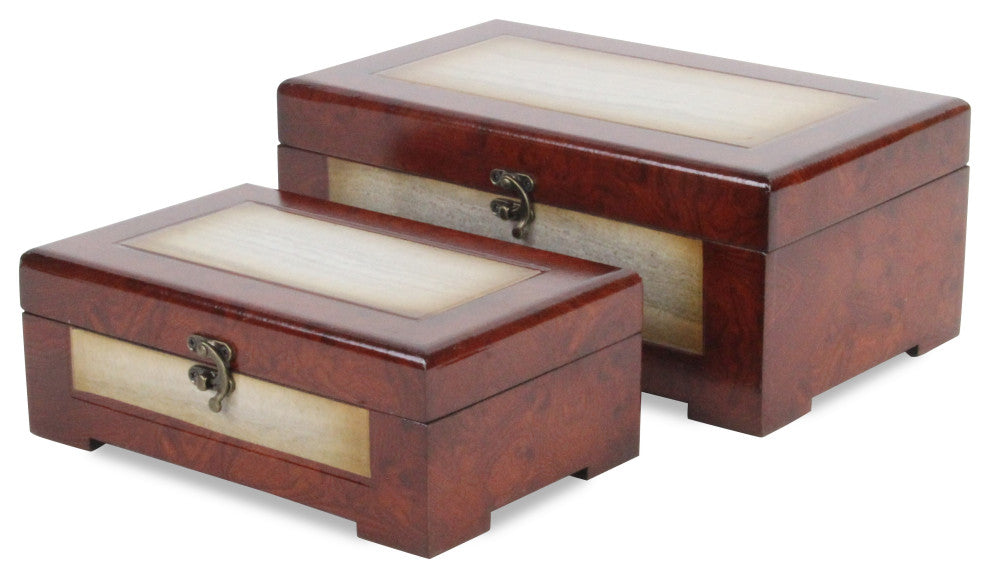 Marbled Wooden Treasure Boxes, Set of 2