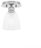 Edge 1 Light Semi-Flush, Brushed Nickel Finish, 5" Clear Ribbed Glass