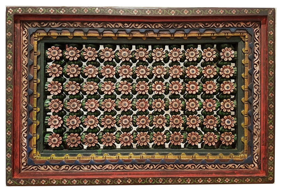 Carved Flowers Handmade Wooden Coffee Table