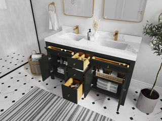 Sonoma 60" Double Sink Bath Vanity in Black Top, 2" Viola Gold