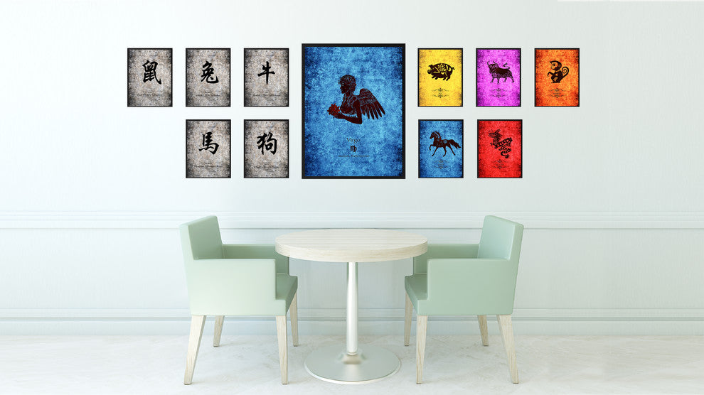 Virgo Horoscope Astrology Blue Print on Canvas with Picture Frame, 22"x29"