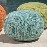 GDF Studio Ash Outdoor Handcrafted Modern Fabric Weave Pouf, Aqua