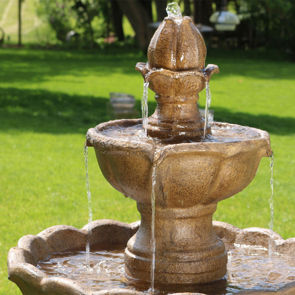 Sunnydaze Outdoor Garden Blooming Flower Water Fountain, 2-Tier, 38"