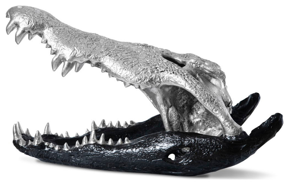 Crocodile Skull, Black/Silver Leaf