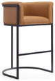 Modern Bar Stool, Square Design With Metal Frame & Camel Faux Leather Seat