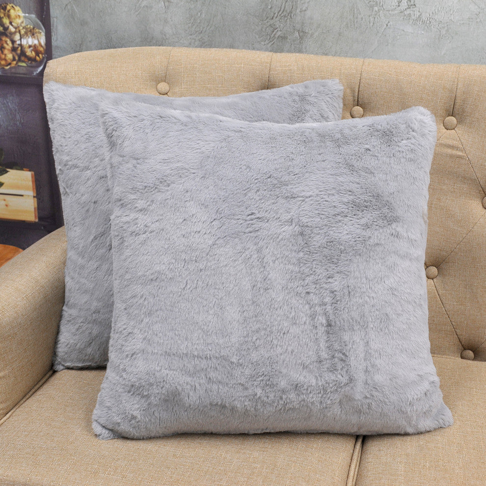 Solid Light Faux Fur Pillow Shell, Set of 2, Vapor Gray