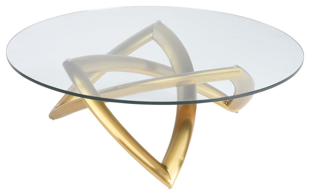 Martina Coffee Table in Brushed Gold Stainless Steel and Tempered Glass
