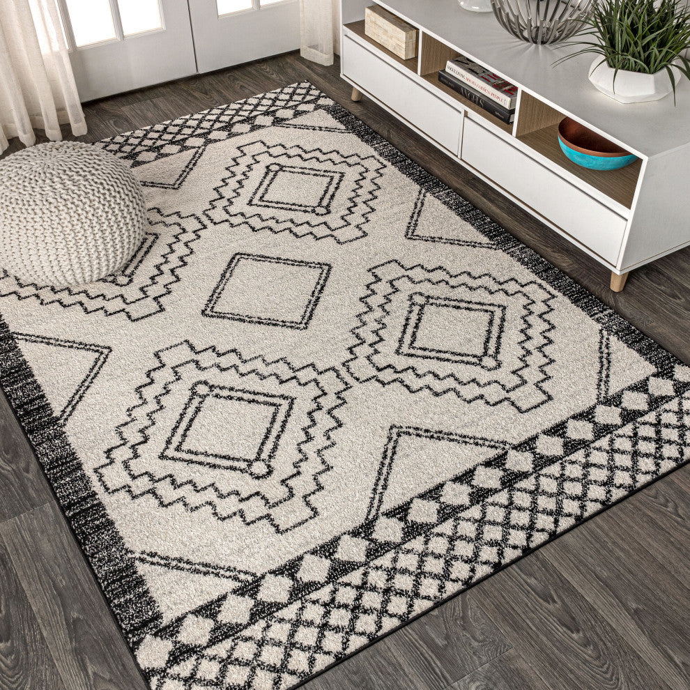 Amir Moroccan Beni Souk Rug, Cream/Black, 10 Ft. X 13 Ft.
