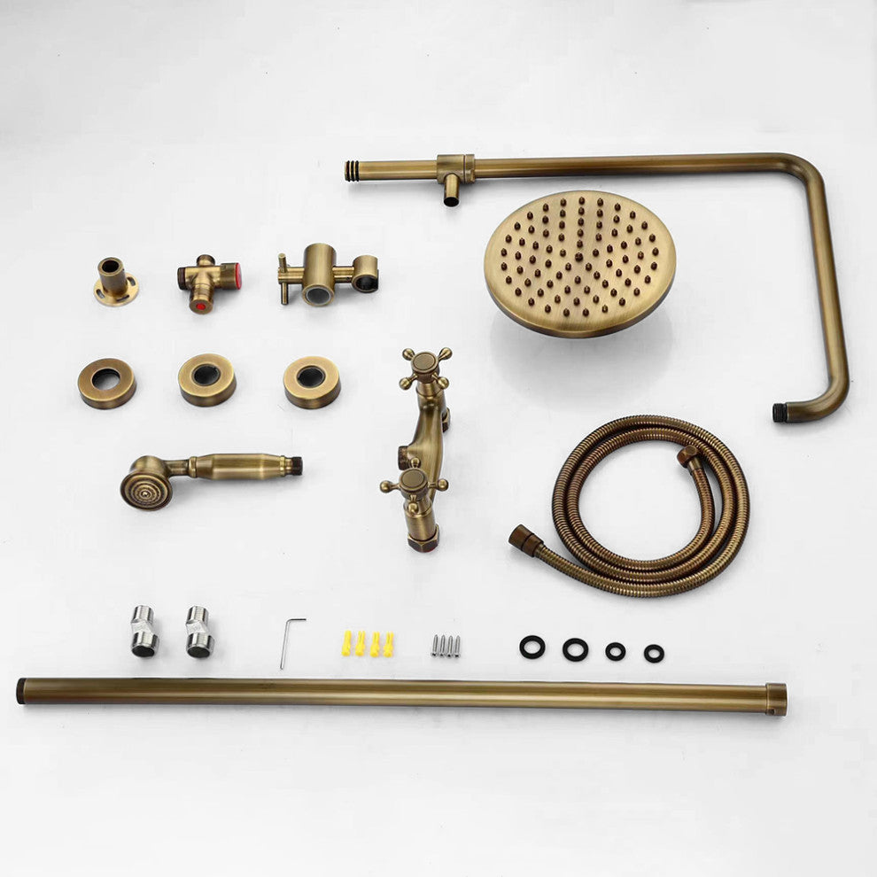 Classic Exposed Antique Brass Two Handle Round Rainshower Shower Fixture