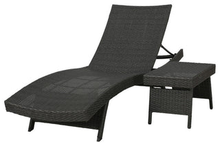 GDF Studio 2-Piece Olivia Outdoor Gray Wicker Chaise Lounge and Table Set