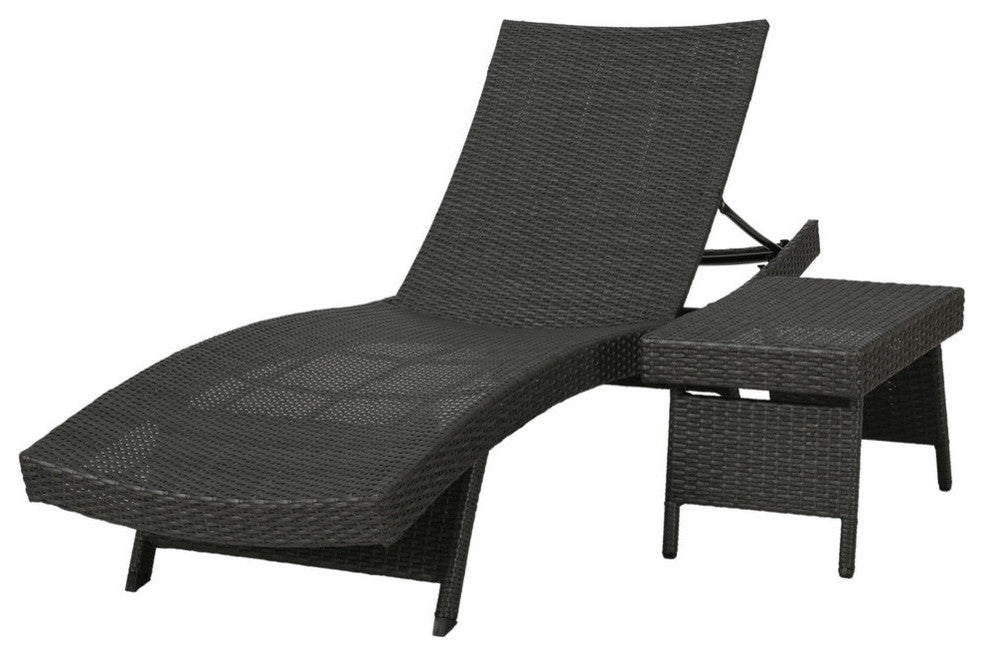 GDF Studio 2-Piece Olivia Outdoor Gray Wicker Chaise Lounge and Table Set