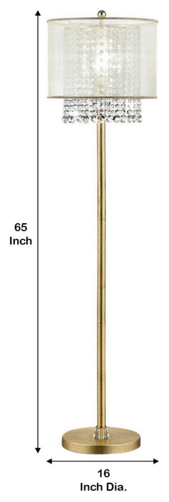 Benzara BM240410 Floor Lamp With Hanging Crystal Accents, White and Gold
