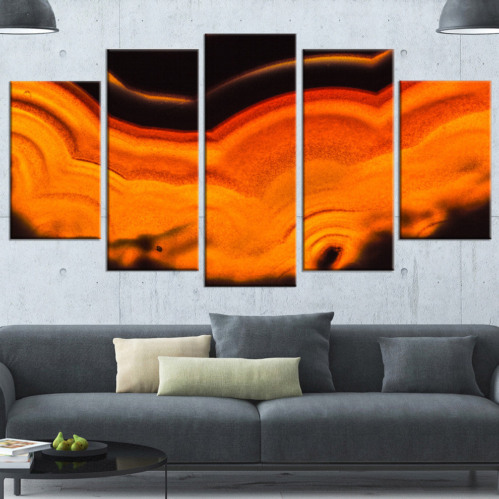 Agate Macro Orange, Orange, Abstract Canvas Wall Art Print, 60"x32", 5 Panels