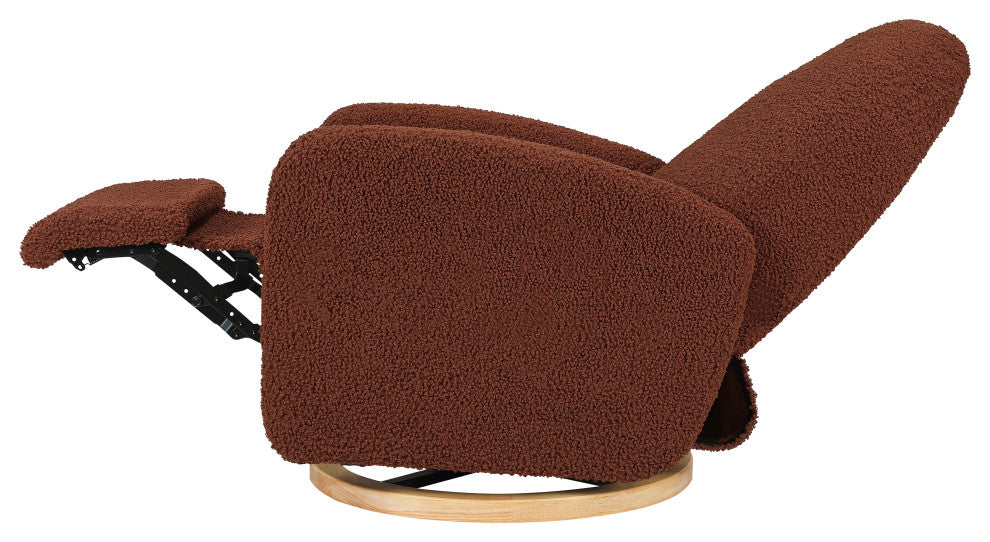 Nami Electronic Recliner and Swivel Glider Recliner, Boucle With USB port, Rouge Teddy Loop With Light Wood Base