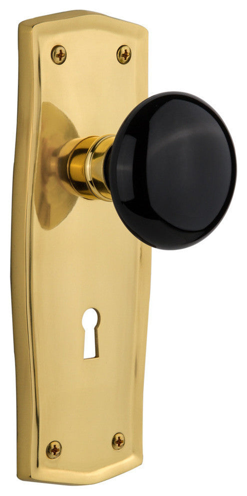 Single Prairie Plate With Black Porcelain Knob, Polished Brass