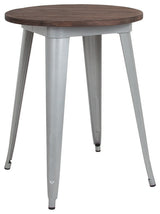 24" Round Silver Metal Indoor Table With Walnut Rustic Wood Top