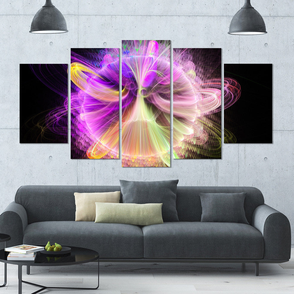 Purple Circle with Amazing Curves, Floral Canvas Art Print, 60"x32", 5 Panels