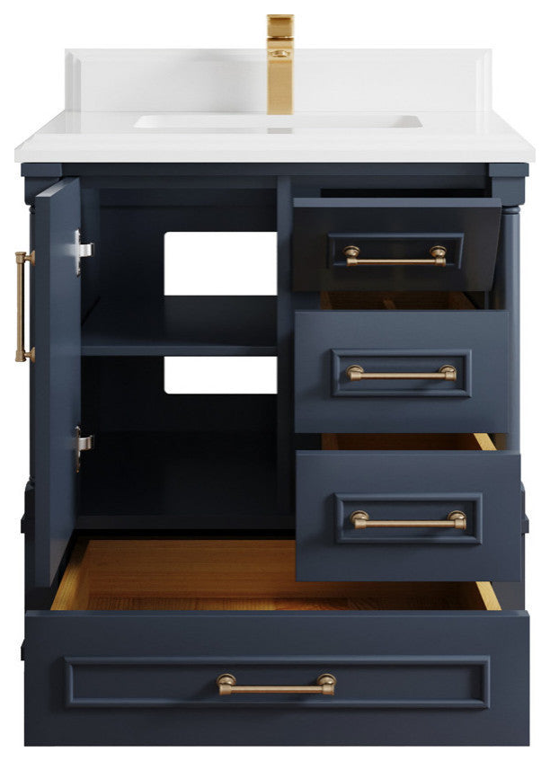 Aberdeen 30 Single Sink Bath Vanity in Hale Navy Blue  1.5" White Quartz