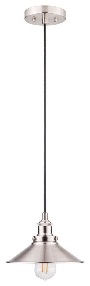 Andante Industrial Factory Pendant With LED Bulb, Brushed Nickel