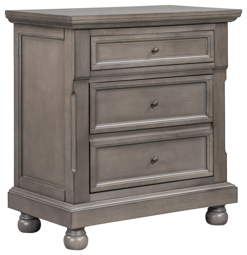3-Drawer Wood Nightstand, Grey, 30'' Tall