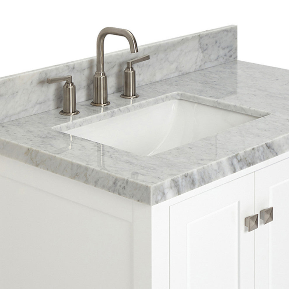 ARIEL Cambridge 37" Left Rectangle Sink Bathroom Vanity with Marble Top