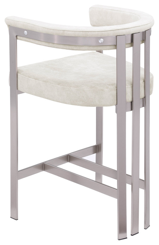 Marcello Upholstered Counter Stool, Stone, Velvet, Brushed Chrome