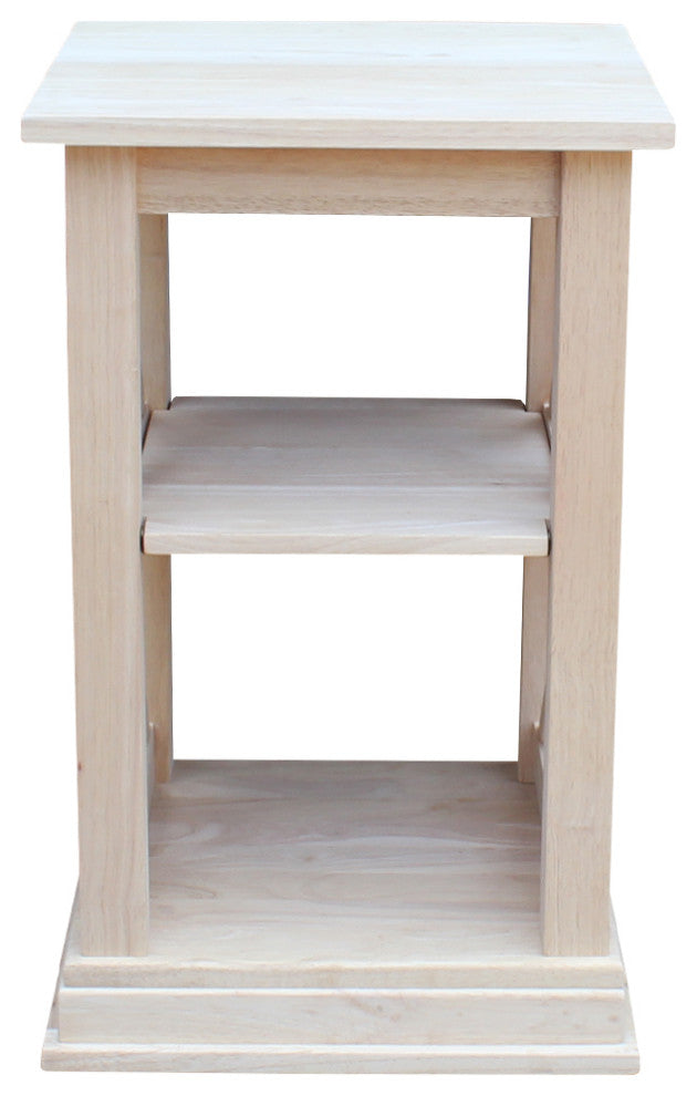 Hampton Accent Table With Shelves, Unfinished