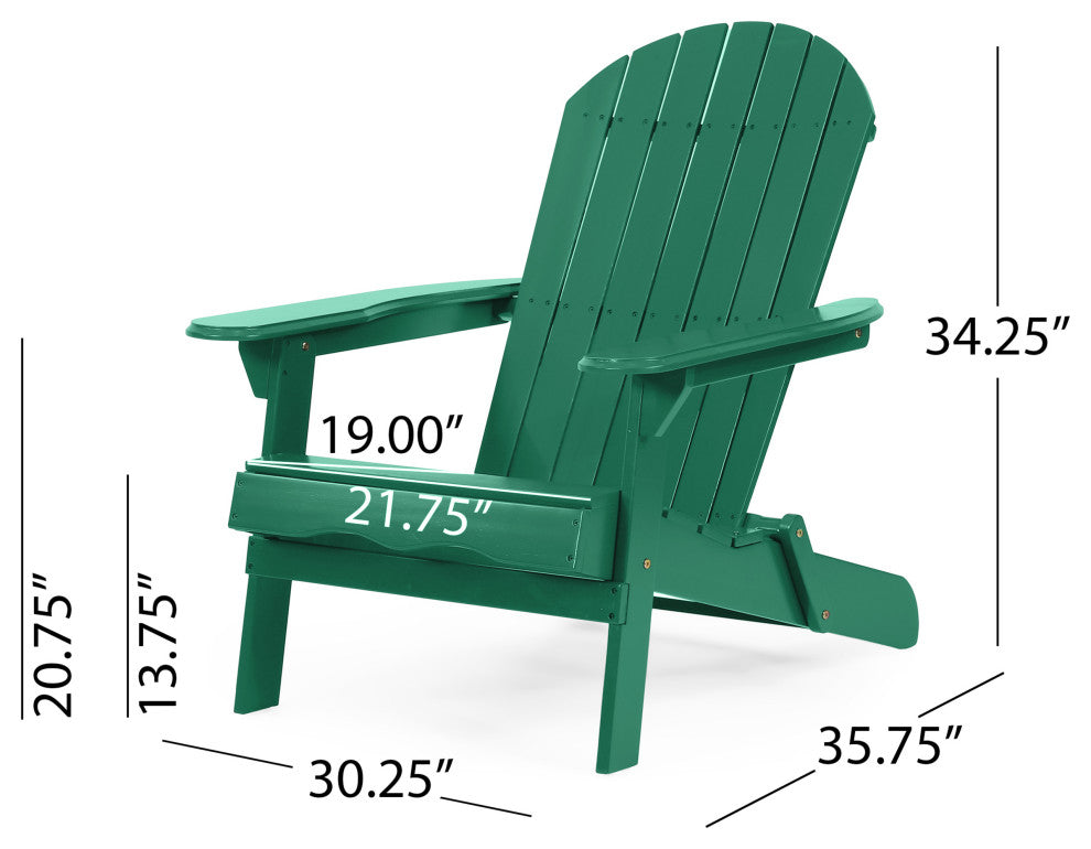 Cartagena Outdoor Acacia Wood Folding Adirondack Chair, Set of 2, Dark Green