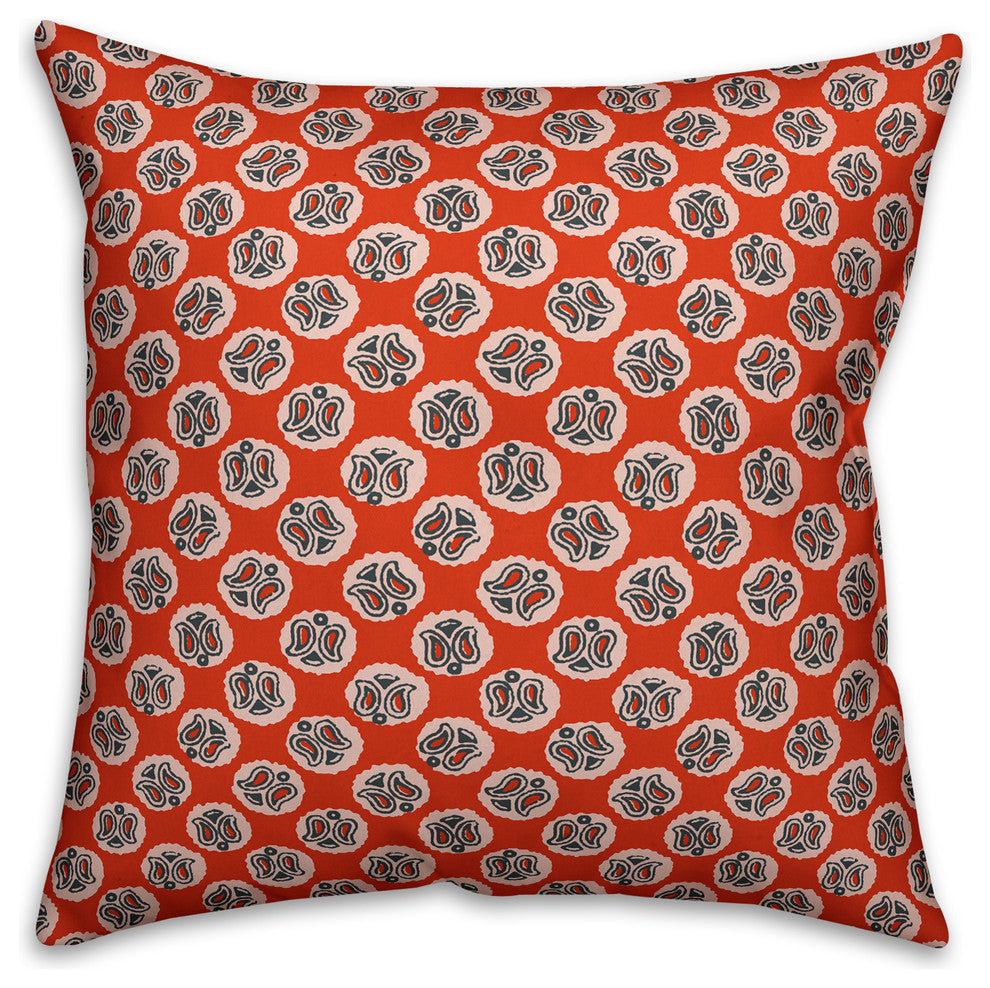 Guardian Angel Pattern, Red Outdoor Throw Pillow, 16"x16"