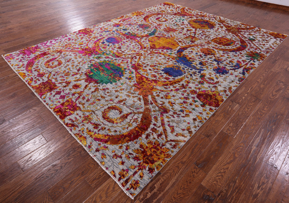 Wool and Silk Persian Sickle Leaf Design Handmade Rug 8' 10" X 11' 11" Q11848