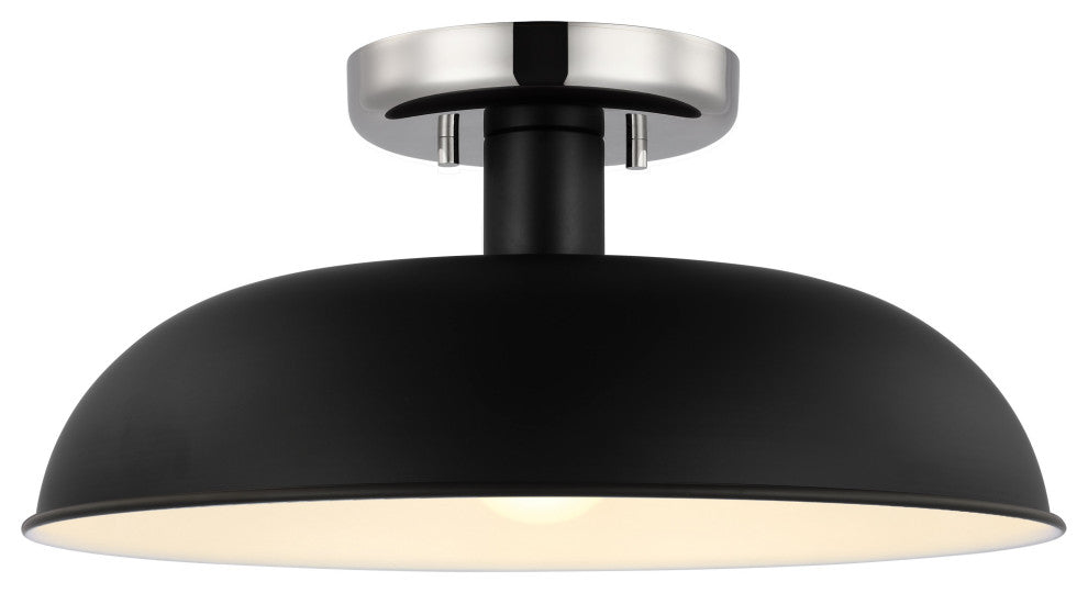 Colony 1-Light Small Semi-Flush Mount Fixture, Matte Black With Polished Nickel