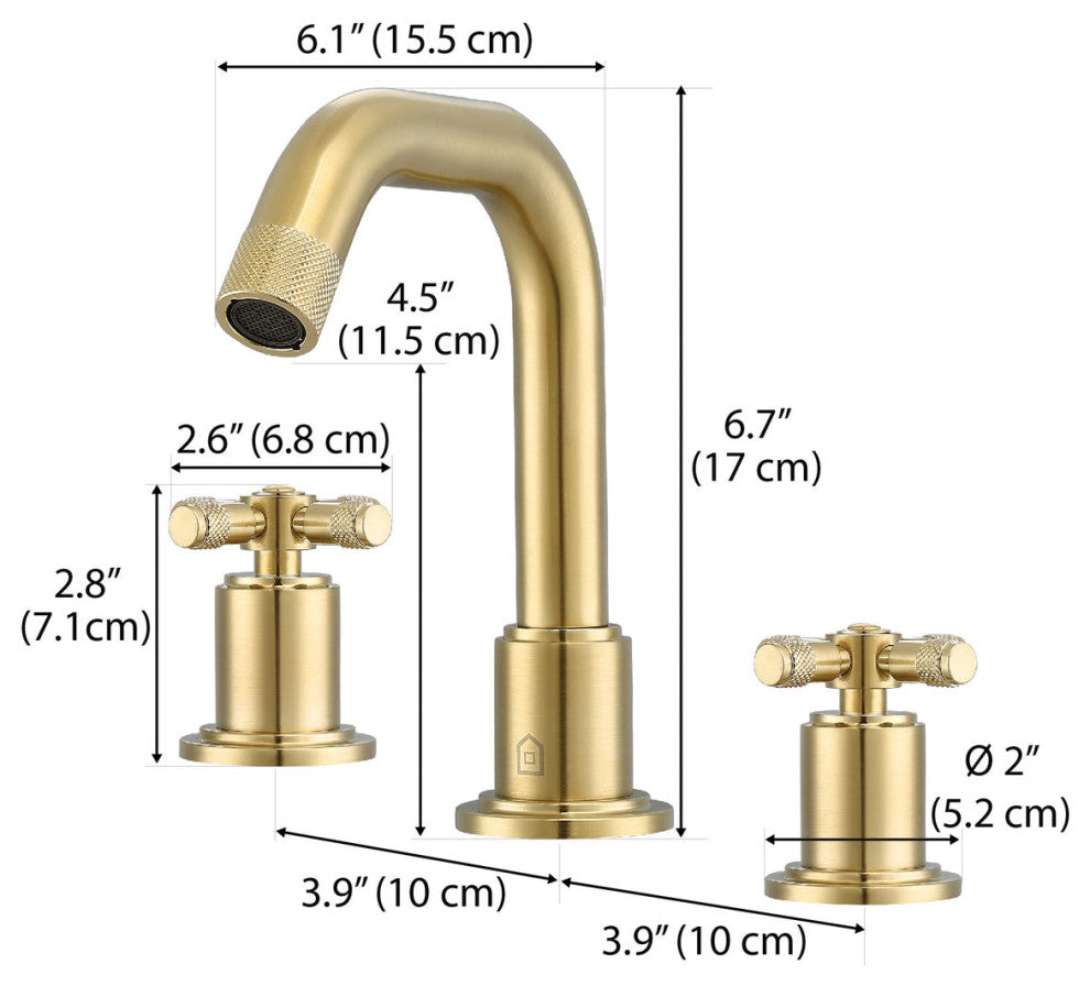 Uomo Widespread Cross Handle 3-Hole Bathroom Faucet in Brushed Champagne Gold