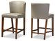 Olivia Dark Walnut Wood Gray Faux Leather Pub Stool, Set of 2