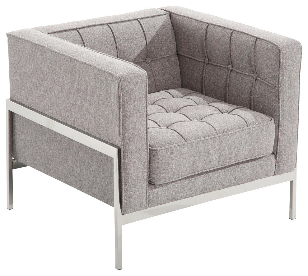 Andre Contemporary Chair In Gray Tweed and Stainless Steel