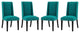 Modern Dining Room Side Dining Chair, Set of Four, Fabric Wood, Aqua Blue