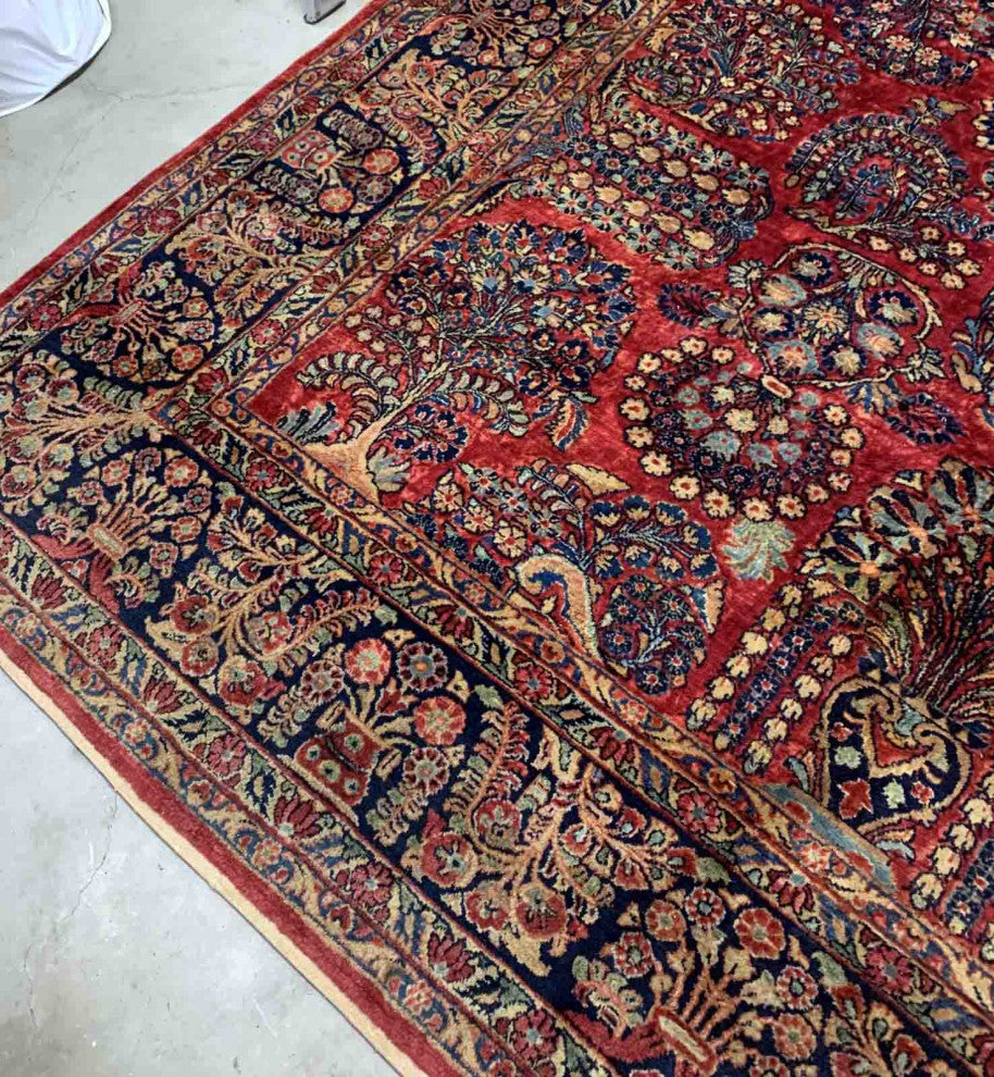 Handmade Antique Persian Sarouk Rug, 9.1'x11.6', 277cmx353cm 1920s
