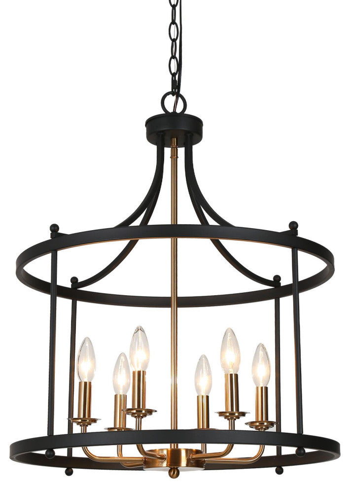 LNC Lepetos 6-Light Matte Finish Modern Cage Chandelier, Black and Brass