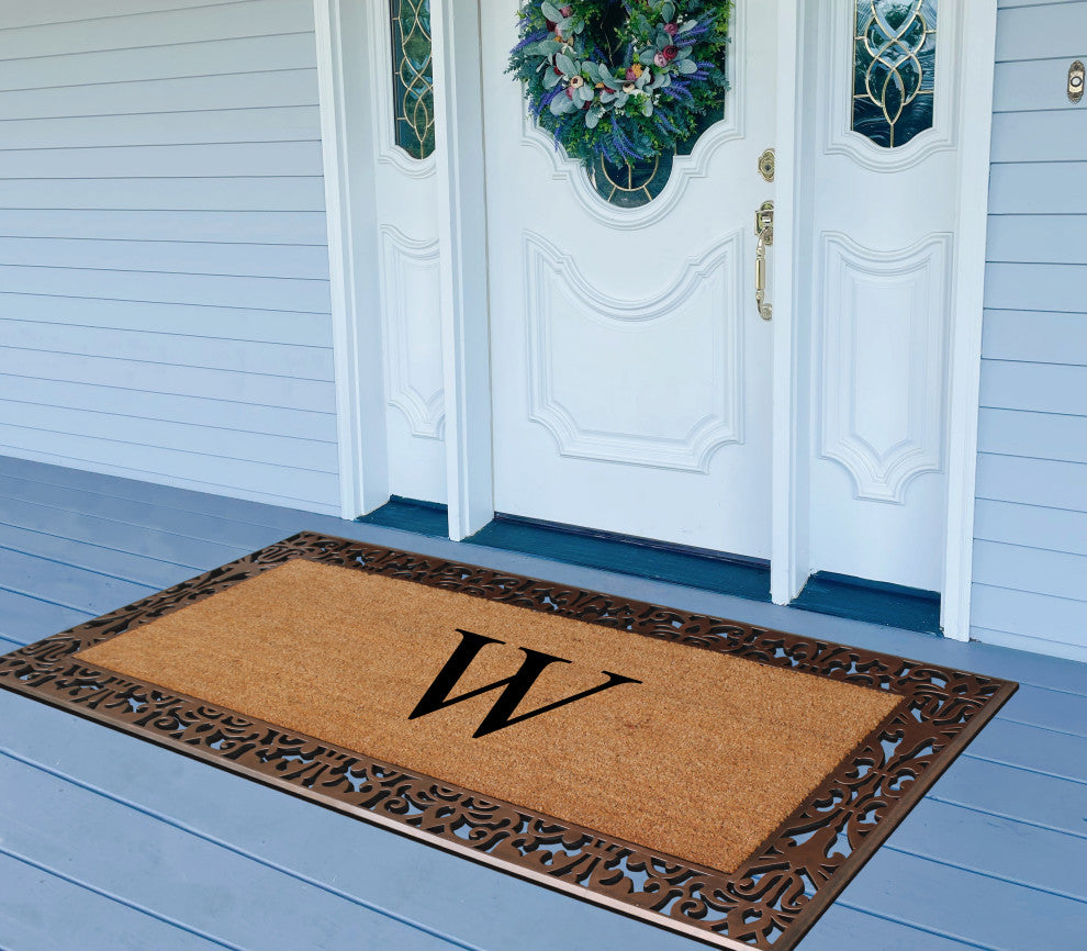 A1HC Rubber & Coir Paisley Large Outdoor Durable Monogrammed Doormat, 30" X 60",