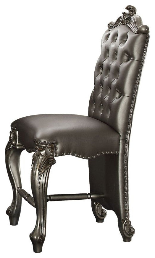 Acme Versailles Set of 2 24- Counter Height Chair Silver PU and Antique Platinum