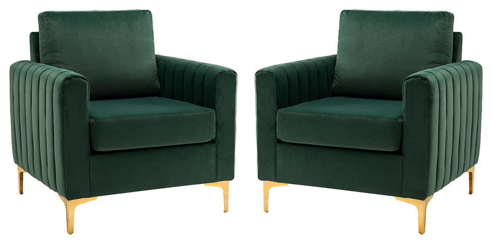 Contemporary Style Club Chair With Arms, Set of 2, Green