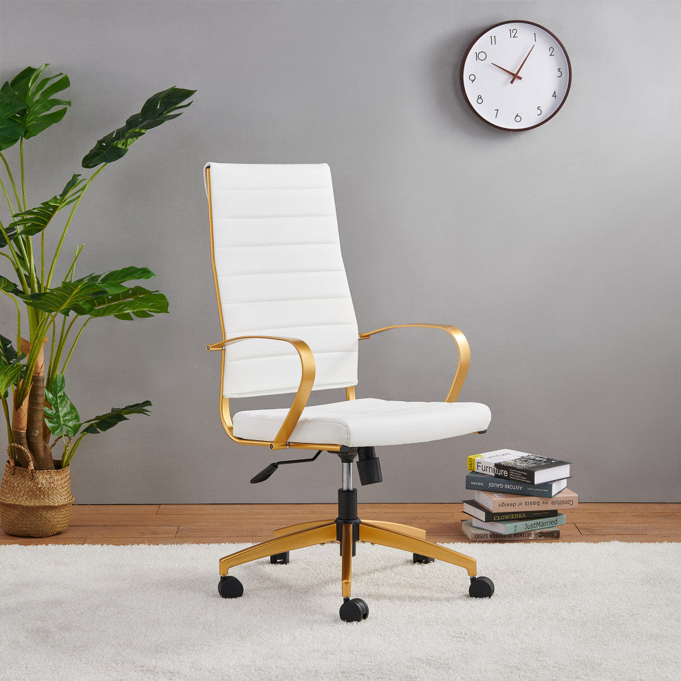 LUXMOD High Back Adjustable Swivel Computer Chair, Gold White