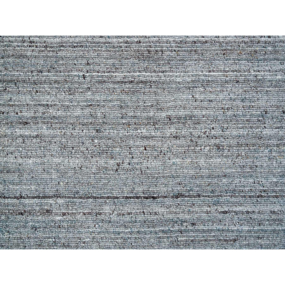 Coin Gray Wool Hand Loomed Modern Striae Design Runner Oriental Rug 2'7"x14'