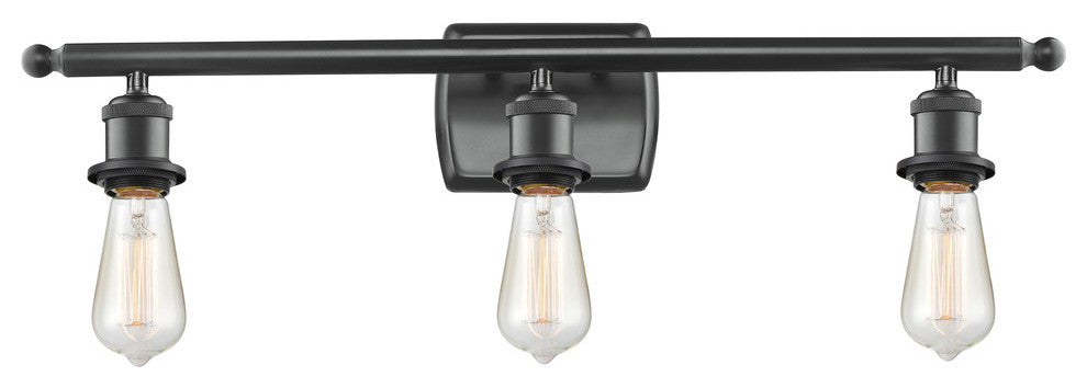 3-Light Dimmable LED Bare Bulb 26" Bath Fixture, Matte Black