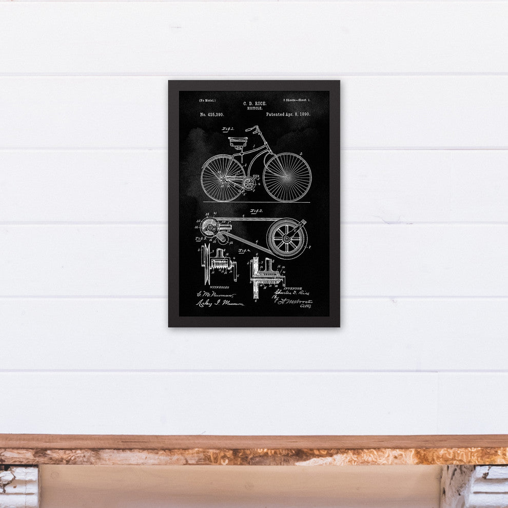 Bike Patent on Black 12x18 Black Framed Print on Canvas